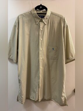 Polo Ralph Lauren XLT Tall Gingham Check Short Sleeve Button Down Shirt Blue